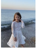 Long Sleeves White Lace Tulle Flower Girl Dress